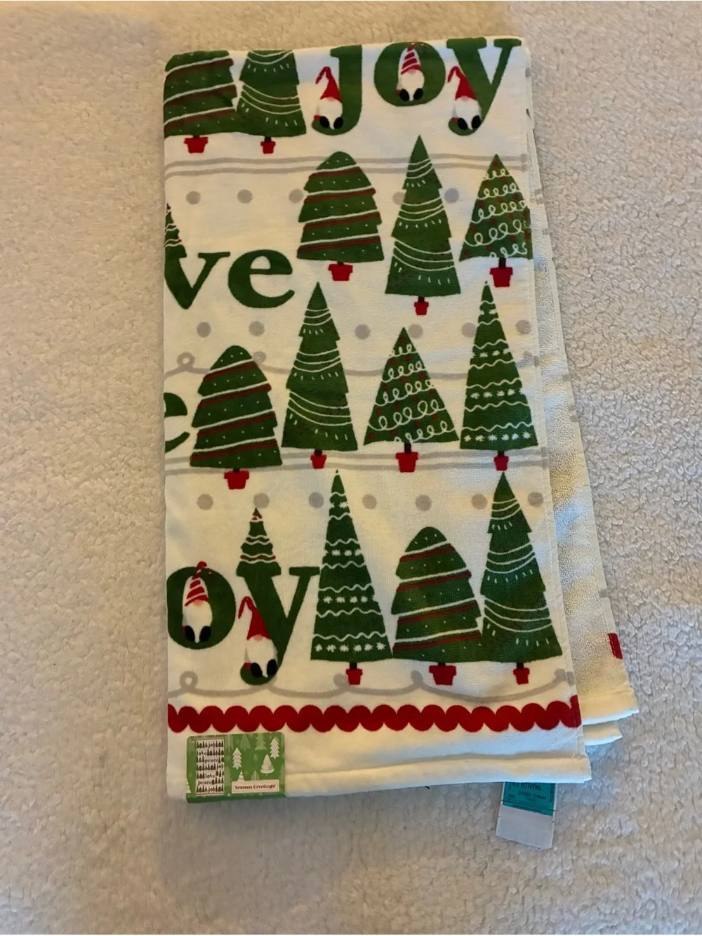 Holiday Joy Christmas Bath Towel- Green & Red